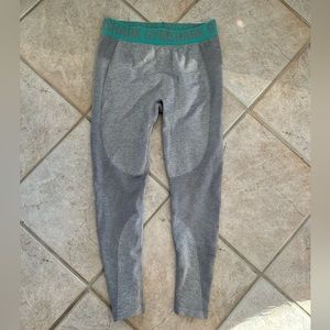 Large Grey Gymshark Full Length Workout Leggings with Teal Waist Band